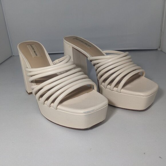 Scuffed - Size 9.5M Womens Antonio Melani Platform Block Heeled Sandals Slip-On - Picture 1 of 9